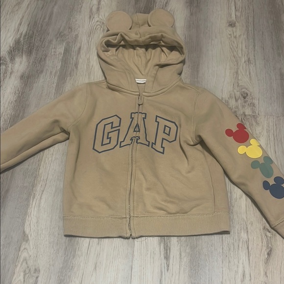 Baby Gap Size 5 Disney Zip Up Hoodie Beige Colorful Mickey Ears Sleeve - Picture 1 of 4